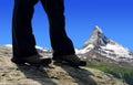 Mountain hiker on a trip in Pennine Alps.