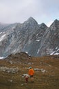 Mountain hiking family father and child in mountains travel vacations outdoor adventure