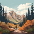 Mountain Hiking Illustration With Warm Color Palette And Detailed Character Illustrations