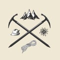 Mountain hiking outdoor vintage icon flat web sign symbol logo label set