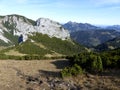 Mountain hiking tour to Auerspitze mountain, Mangfall mountain range, Bavaria, Germany Royalty Free Stock Photo