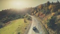 Mountain hill country road car drive aerial view Royalty Free Stock Photo
