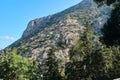 Mountain hill with green trees, summer blue sky, nature, mountains of Greece Cyprus Royalty Free Stock Photo