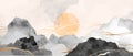 Mountain, hills, sun, clouds abstract art vector. Luxury oriental style pink, blush, black, grey colors watercolor. Royalty Free Stock Photo