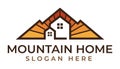 Mountain home villa logo design template with sunrise or sunset Royalty Free Stock Photo