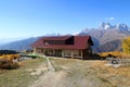 Mountain hotel and a beautiful view of Ushba mountain