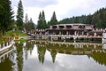 Mountain hotel and lake
