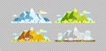 Mountain and house flat color vector objects set