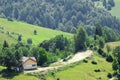 Mountain house in the middle of green forest vegetation Royalty Free Stock Photo