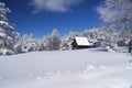 Mountain house in snow