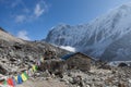 Mountain house under Himalayan mountain range. Royalty Free Stock Photo