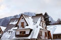 Mountain houses covered with fresh snow in Chocholowska valley Royalty Free Stock Photo