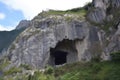 mountain with huge cave-in, showing the interior of the mountain and its geological structure