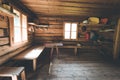 Mountain hut in Austria: rustic wooden interior Royalty Free Stock Photo