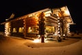 Log cabin architecture in the Italian Alps. Alpine lodge in Lombardy, Italy