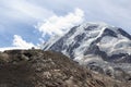 Mountain hut Monte Rosa Hut and mountain Lyskamm in mountain massif Monte Rosa in Pennine Alps, Switzerland