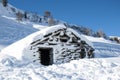 Mountain hut in the snow Royalty Free Stock Photo