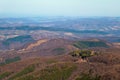 Mountain hut on top of the hill in the woods. Beautiful mountain view from the path from Beklemeto to Kozya Stena, Troyan Balkan,