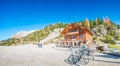Mountain hut Vallandro in Dolomites at between Three Peaks Tre Cime, Drei Zinnen and Fanes-Sennes-Prags National Parks during