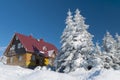 Mountain hut in winter Royalty Free Stock Photo