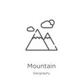 mountain icon vector from geography collection. Thin line mountain outline icon vector illustration. Outline, thin line mountain