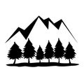 Mountain icon on white background. flat style. mountain with pine trees symbol. rocks and peaks sign Royalty Free Stock Photo