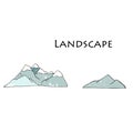 Mountain icons or logotypes. Vector illustration of mountains landscape isolated on white background. Hand drawn clip art grunge