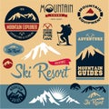 Mountain icons set. Mountain climbing. Climber. Ski Resort.