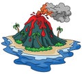 Island Mountain Erupt Color Illustration Design