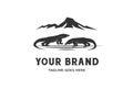 Mountain Island with Giant Komodo Dragon Lizard Logo Design Vector