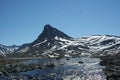 Dictance picture of mountain Kyrkja in Norway Royalty Free Stock Photo