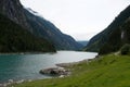Mountain lake in the Alps on a cloudy summer day Royalty Free Stock Photo