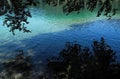 Mountain lake Alpsee with blue and green turquoise colored deep clean water surface Royalty Free Stock Photo