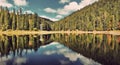 Mountain lake. Amazing panorama at sunset. Instagram filter Royalty Free Stock Photo