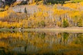 Mountain lake with fall colors and scenic landscape reflection Royalty Free Stock Photo