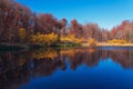 Mountain lake in the autumn season, colorful trees Royalty Free Stock Photo