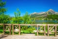 Mountain lake on background of green trees Royalty Free Stock Photo