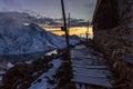 Mountain lake beautiful sunset, Gosaikunda Nepal. Royalty Free Stock Photo