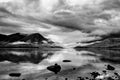 Mountain lake black and white, Russia, Siberia, Buryatiya, Froliha. Royalty Free Stock Photo
