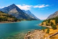 Mountain lake in Canadian Rockies, Alberta, Canada. The concept of active and photo tourism, Waterton Lakes National Park is a