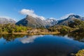 Mountain lake and clouds , Key Summit Trail, Routeburn Track, New Zealand Royalty Free Stock Photo