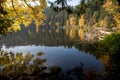 Mountain lake and colorful trees during autumn fall season Royalty Free Stock Photo