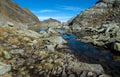 Mountain lake in Dorf Tirol. Spronser Lakes. Lago Latte