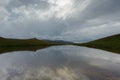 Mountain lake. Dramatic dark clouds. Water surface Royalty Free Stock Photo
