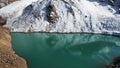 A mountain lake with emerald water is like mirror