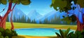 Mountain lake in forest nature landscape vector Royalty Free Stock Photo