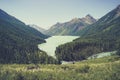 Mountain lake Kucherlinskoe from above, Altay, Russia. Beautiful landscape without people. Beautiful green mountain lake located Royalty Free Stock Photo