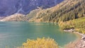 Mountain lake landscape in Europe. Green water mountain lake Morskie Oko, Tatra Mountains, Royalty Free Stock Photo
