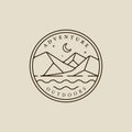 mountain and lake landscape logo line art simple vector illustration template icon graphic design. wild adventure nature outdoors Royalty Free Stock Photo
