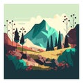 Mountain lake landscape vector illustration. Cartoon flat panorama of spring, summer Royalty Free Stock Photo